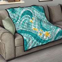 Plumeria Polynesian Teal Glitter Pattern Quilt LT01 - Polynesian Pride