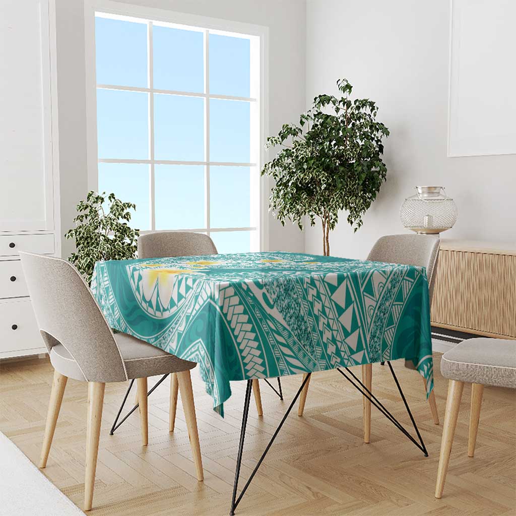 Plumeria Polynesian Teal Glitter Pattern Tablecloth LT01 - Polynesian Pride