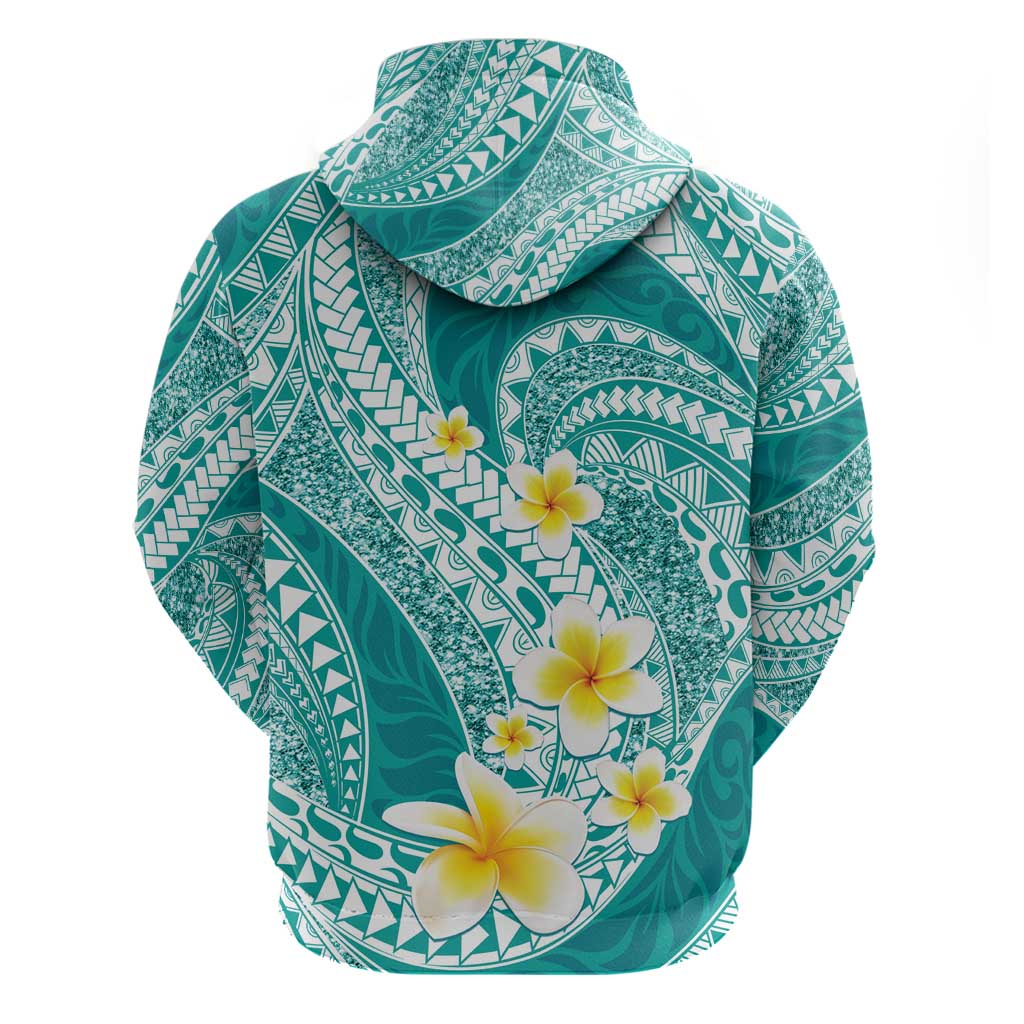 Plumeria Polynesian Teal Glitter Pattern Zip Hoodie LT01 - Polynesian Pride