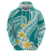 Plumeria Polynesian Teal Glitter Pattern Zip Hoodie LT01 - Polynesian Pride