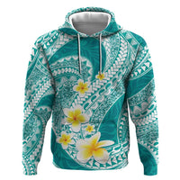Plumeria Polynesian Teal Glitter Pattern Zip Hoodie LT01 Pullover Hoodie Teal - Polynesian Pride
