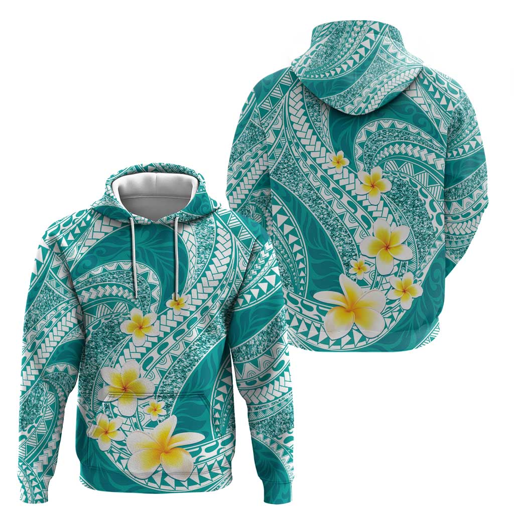 Plumeria Polynesian Teal Glitter Pattern Zip Hoodie LT01 - Polynesian Pride