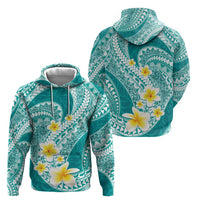 Plumeria Polynesian Teal Glitter Pattern Zip Hoodie LT01 - Polynesian Pride