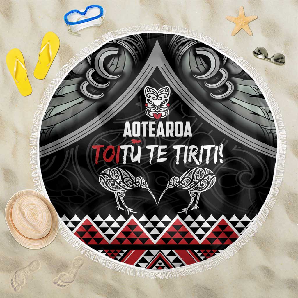 Aotearoa Toitu Te Tiriti Waitangi Beach Blanket Proud To Be Maori LT01 One Size 150cm Black - Polynesian Pride