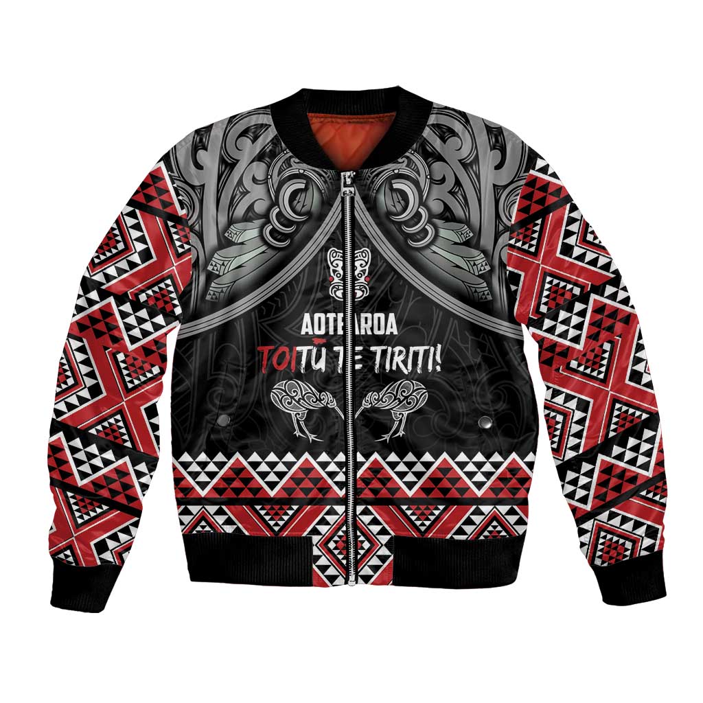 Aotearoa Toitu Te Tiriti Waitangi Bomber Jacket Proud To Be Maori LT01 Unisex Black - Polynesian Pride