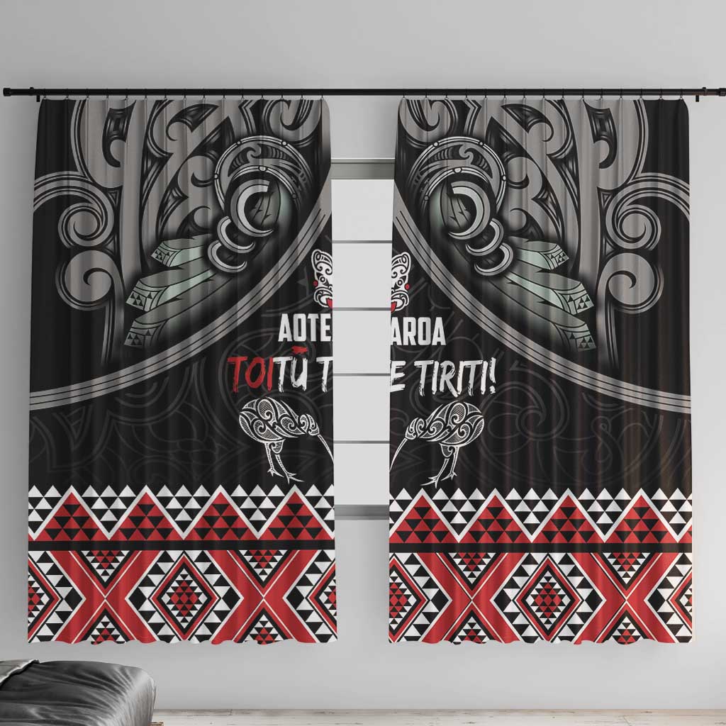 Aotearoa Toitu Te Tiriti Waitangi Window Curtain Proud To Be Maori LT01 With Hooks Black - Polynesian Pride
