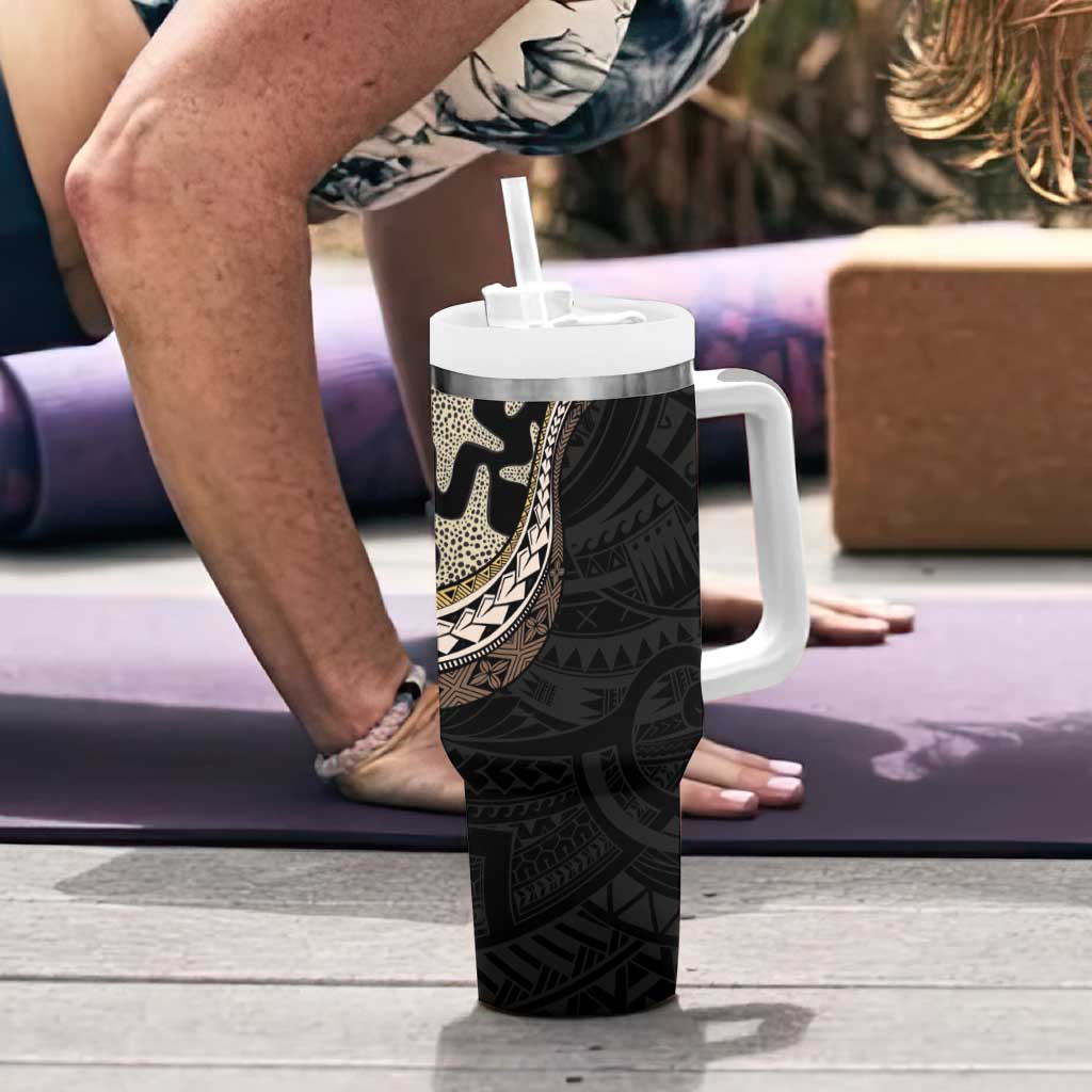 Beige Polynesian Starfish Unique Pattern Tumbler With Handle LT01 - Polynesian Pride