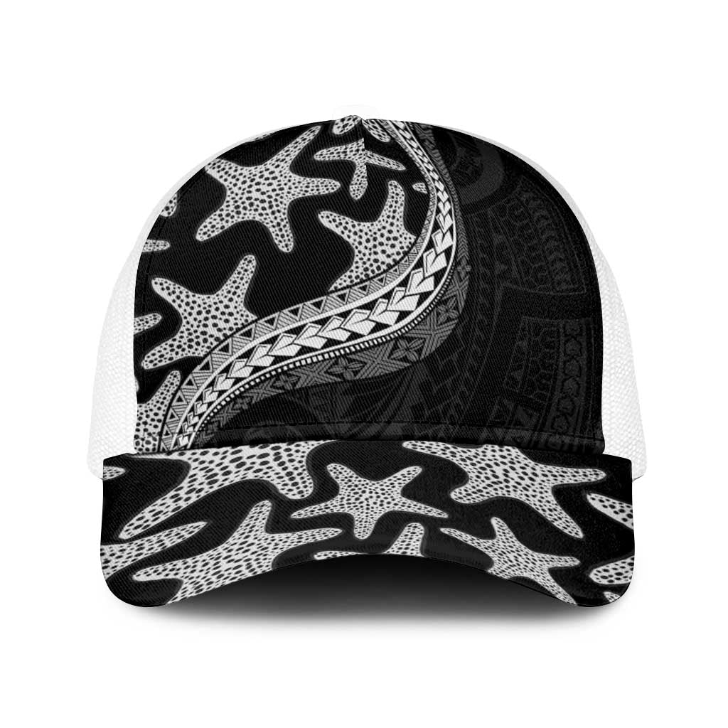 Monotone Polynesian Starfish Unique Pattern Baseball Net Cap LT01 One Size White Black - Polynesian Pride