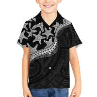 Monotone Polynesian Starfish Unique Pattern Kid Hawaiian Shirt LT01 Kid Black - Polynesian Pride