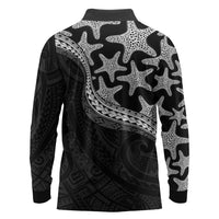 Monotone Polynesian Starfish Unique Pattern Long Sleeve Polo Shirt LT01 - Polynesian Pride