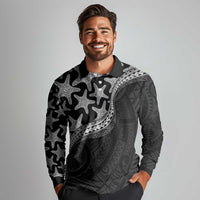 Monotone Polynesian Starfish Unique Pattern Long Sleeve Polo Shirt LT01 - Polynesian Pride