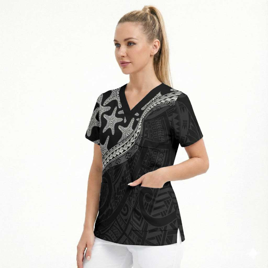 Monotone Polynesian Starfish Unique Pattern Scrub Top LT01 - Polynesian Pride