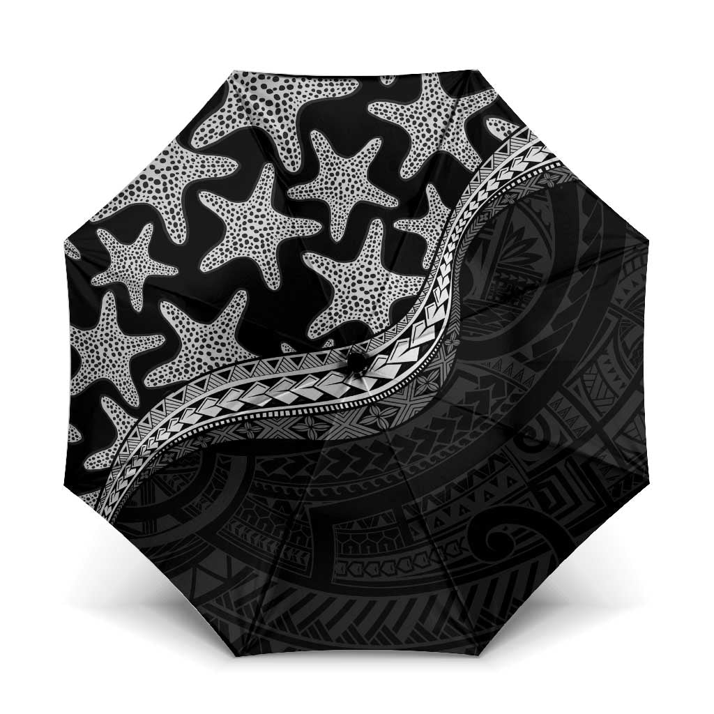 Monotone Polynesian Starfish Unique Pattern Umbrella LT01 One Size Folded 11.42 inch Opened Diameter 37.4 inch Black - Polynesian Pride