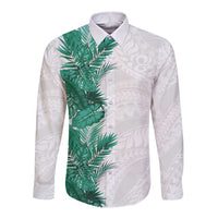 Hawaii Tropical Leaves Long Sleeve Button Shirt Polynesian Pattern LT01 Unisex White - Polynesian Pride