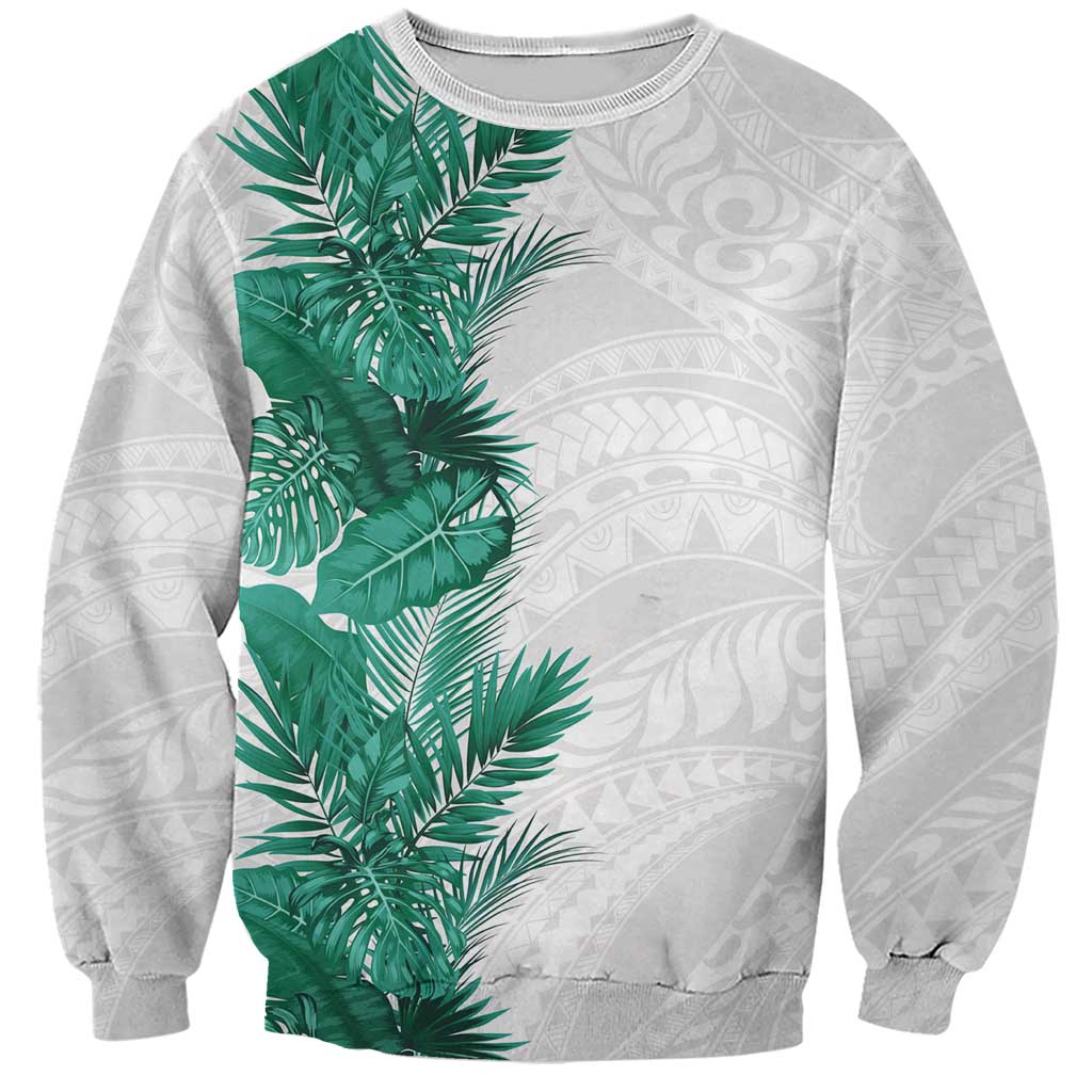 Hawaii Tropical Leaves Sweatshirt Polynesian Pattern LT01 Unisex White - Polynesian Pride