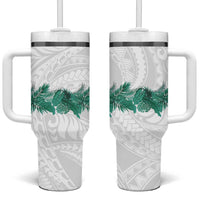 Hawaii Tropical Leaves Tumbler With Handle Polynesian Pattern LT01 One Size: 40 oz White - Polynesian Pride