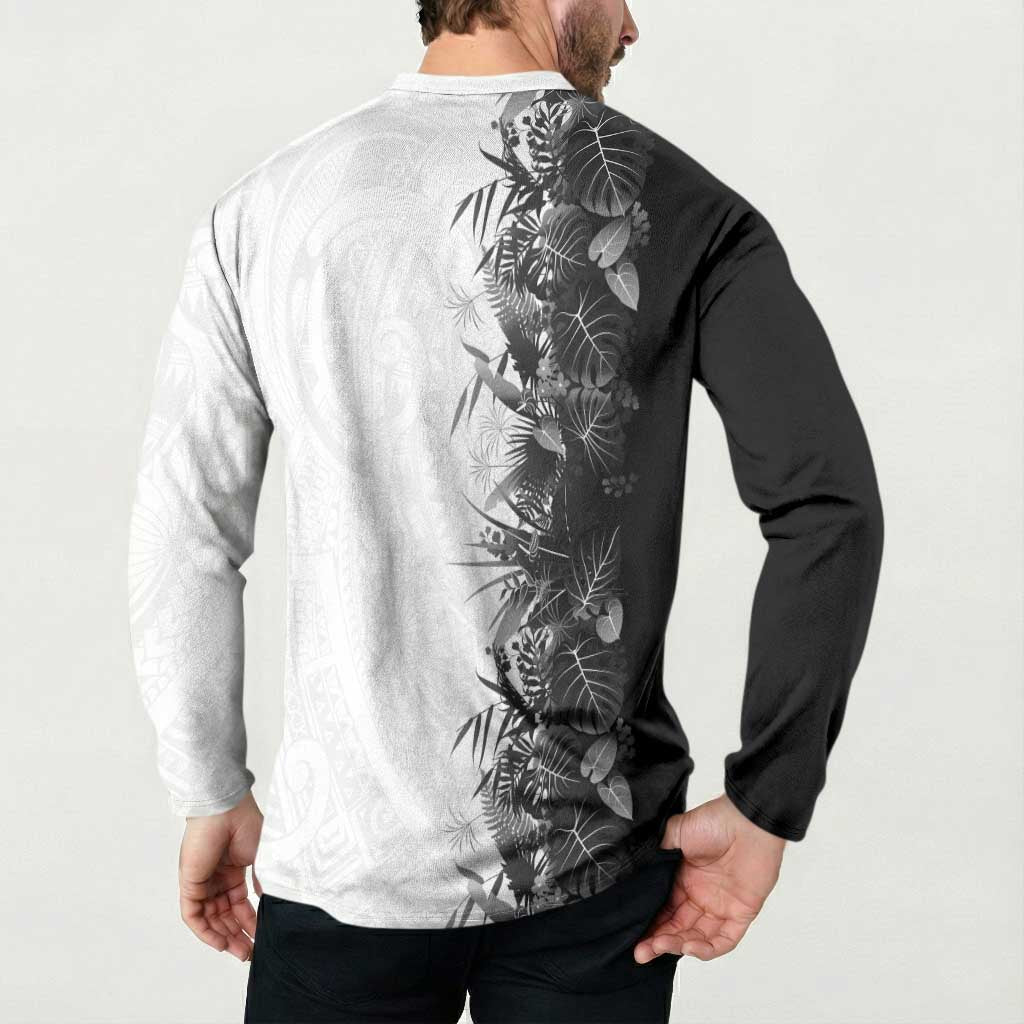 Hawaii Tropical Plant Monochrome Button Sweatshirt Vibrant Polynesian Pattern LT01 - Polynesian Pride