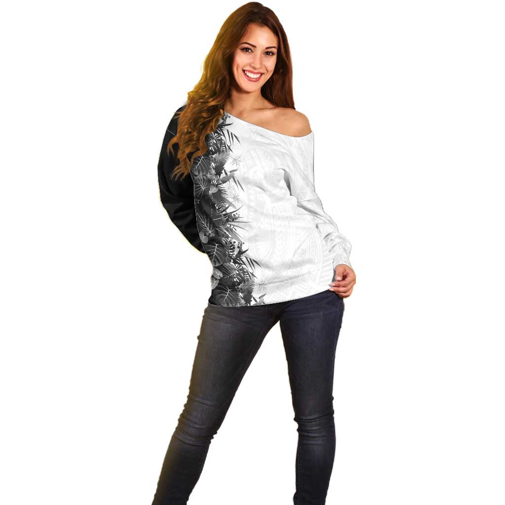 Hawaii Tropical Plant Monochrome Off Shoulder Sweater Vibrant Polynesian Pattern LT01 - Polynesian Pride