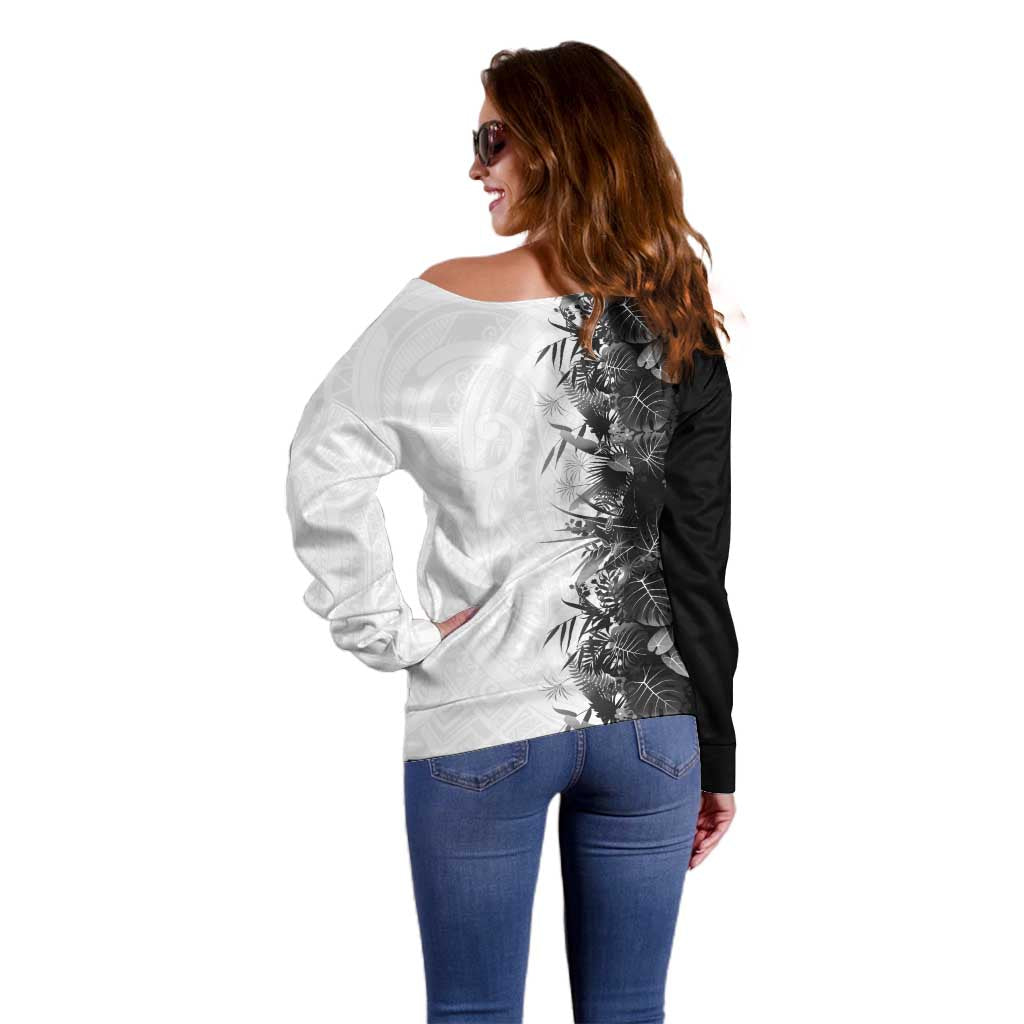 Hawaii Tropical Plant Monochrome Off Shoulder Sweater Vibrant Polynesian Pattern LT01 - Polynesian Pride