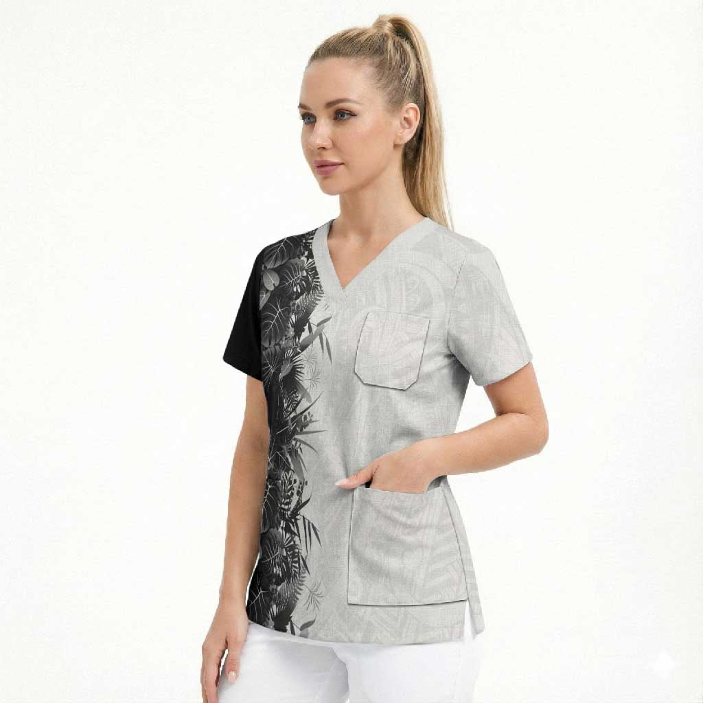 Hawaii Tropical Plant Monochrome Scrub Top Vibrant Polynesian Pattern LT01 - Polynesian Pride