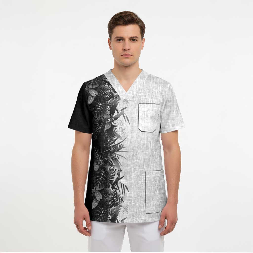 Hawaii Tropical Plant Monochrome Scrub Top Vibrant Polynesian Pattern LT01 - Polynesian Pride