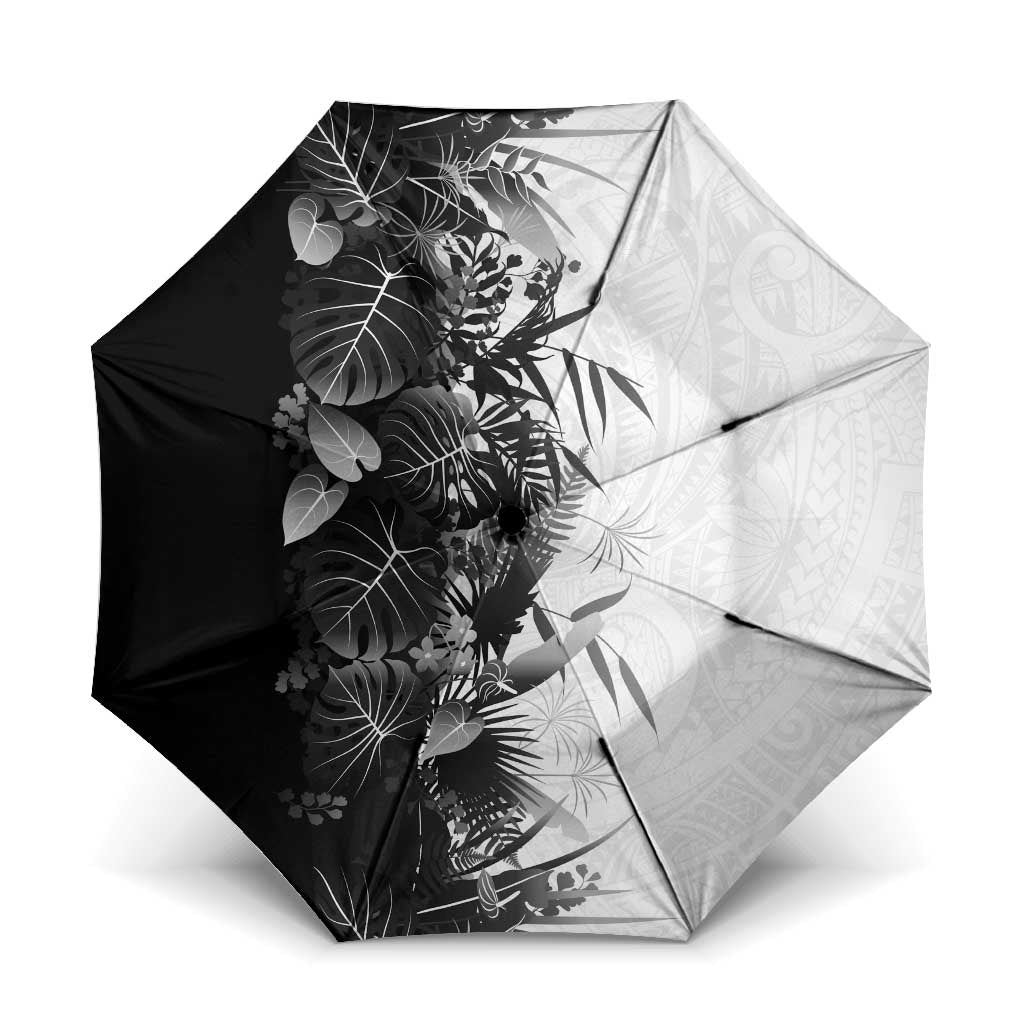 Hawaii Tropical Plant Monochrome Umbrella Vibrant Polynesian Pattern LT01 One Size Folded 11.42 inch Opened Diameter 37.4 inch Black - Polynesian Pride