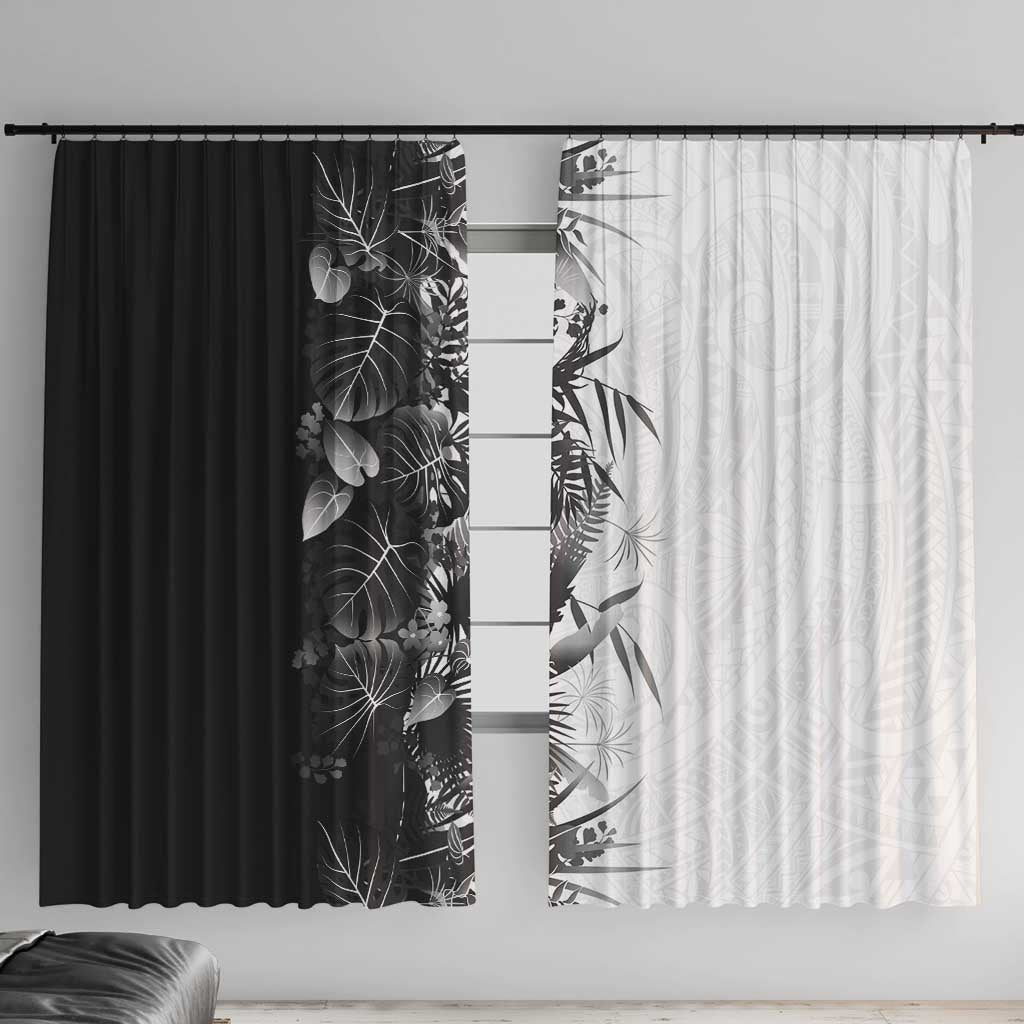 Hawaii Tropical Plant Monochrome Window Curtain Vibrant Polynesian Pattern LT01 With Hooks Black - Polynesian Pride