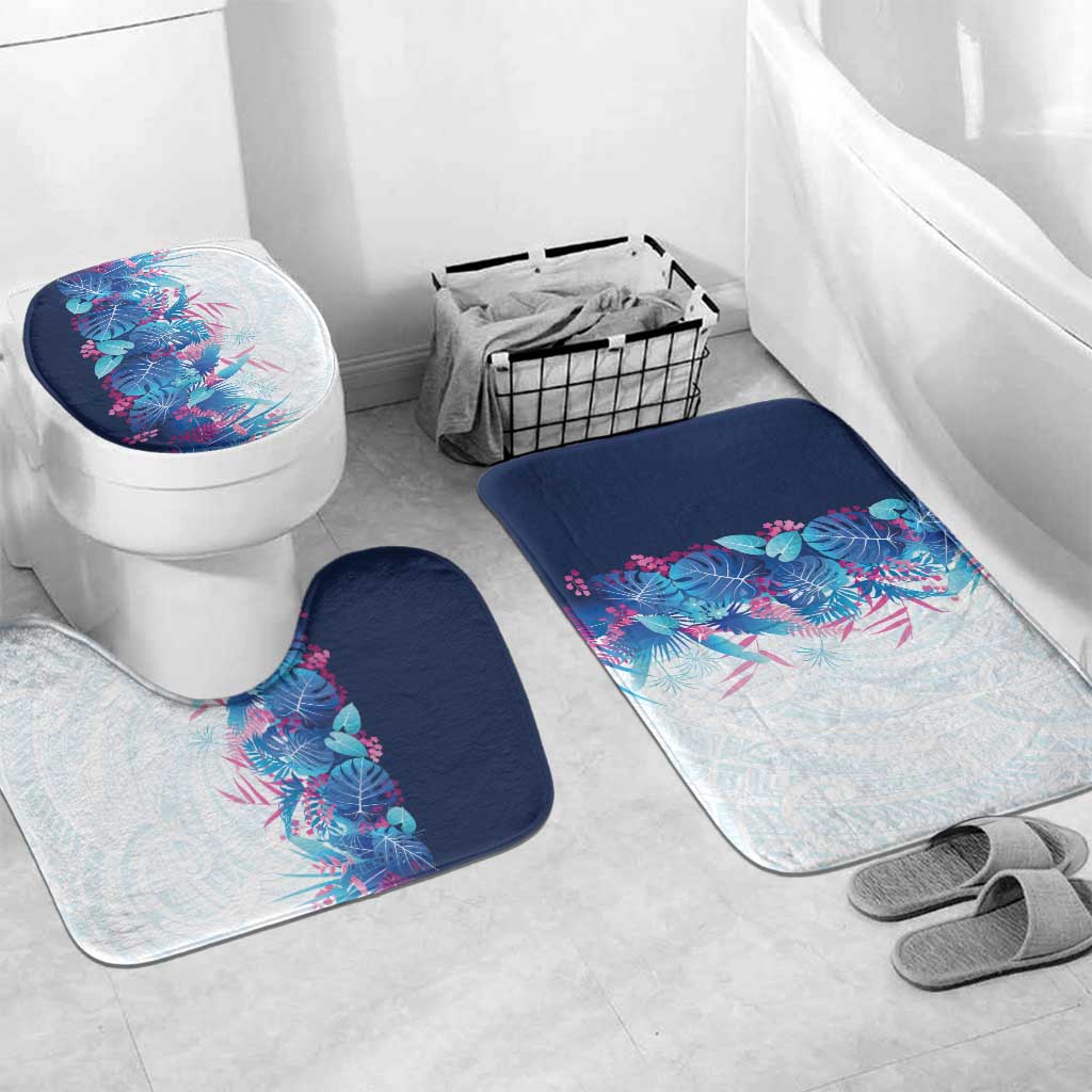 Hawaii Tropical Plant UliUli Bathroom Set Vibrant Polynesian Pattern LT01 Mat Set Only (3 pcs) One Size Blue - Polynesian Pride