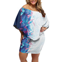 Hawaii Tropical Plant UliUli Off Shoulder Short Dress Vibrant Polynesian Pattern LT01 Women Blue - Polynesian Pride
