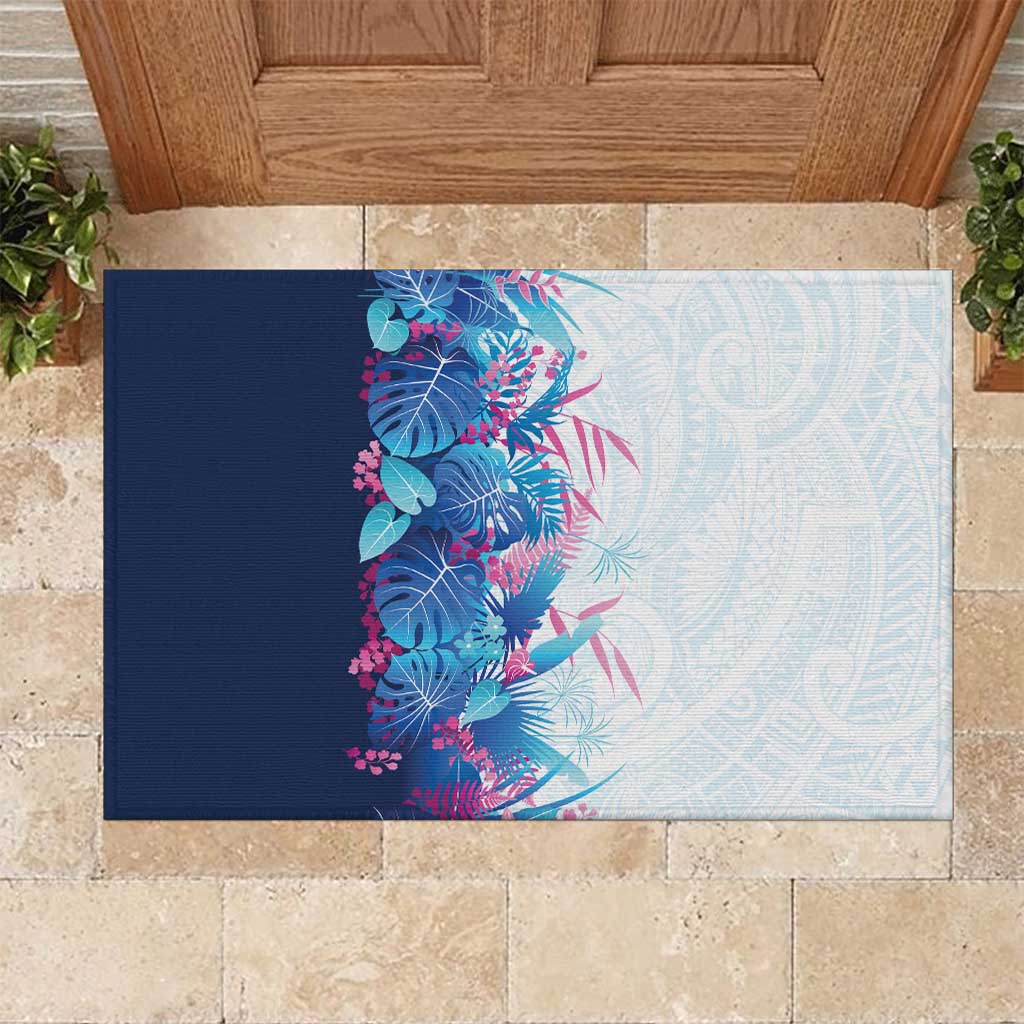 Hawaii Tropical Plant UliUli Rubber Doormat Vibrant Polynesian Pattern LT01 Blue - Polynesian Pride