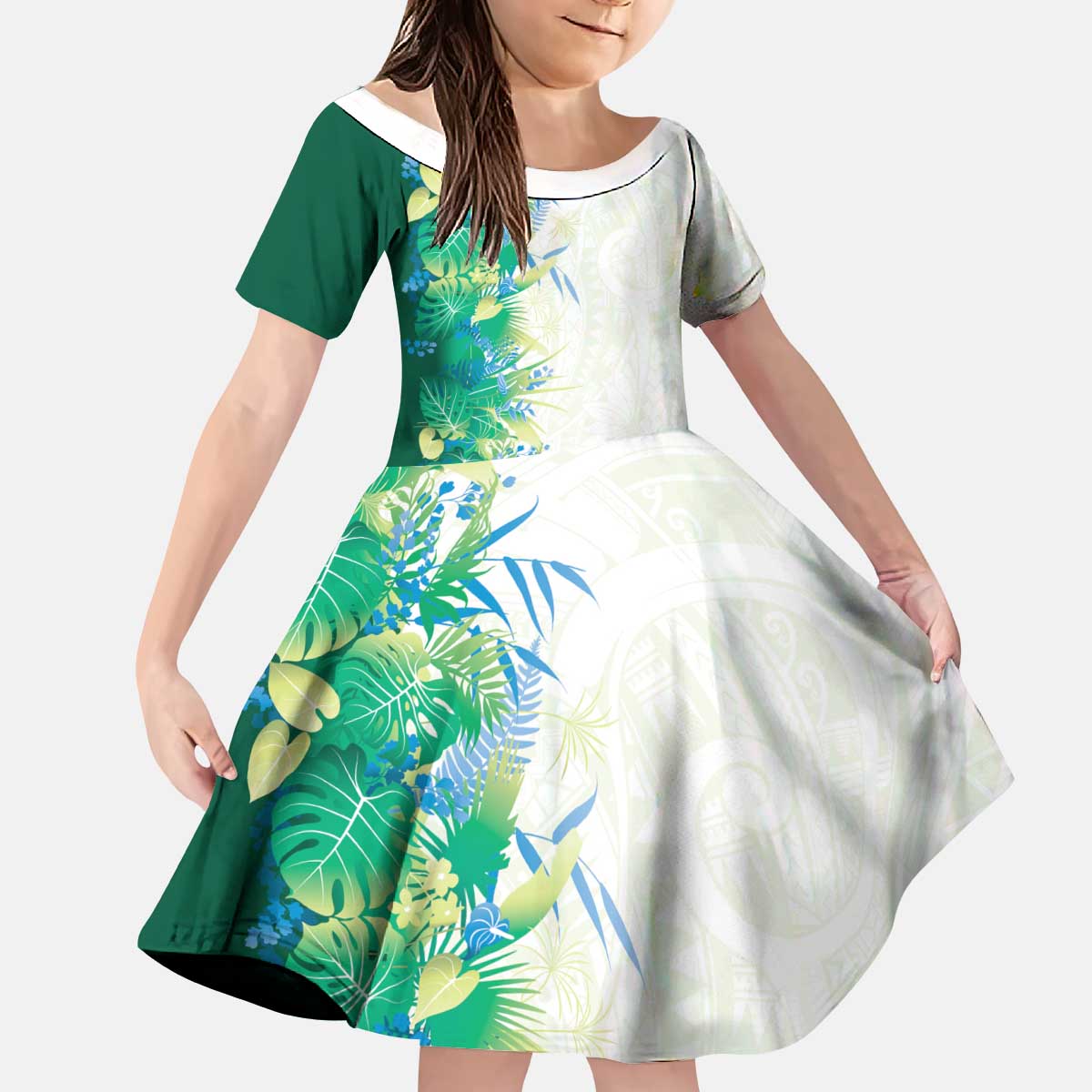 Hawaii Tropical Plant Omaomao Kid Short Sleeve Dress Vibrant Polynesian Pattern LT01 KID Green - Polynesian Pride