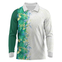 Hawaii Tropical Plant Omaomao Long Sleeve Polo Shirt Vibrant Polynesian Pattern LT01 Green - Polynesian Pride