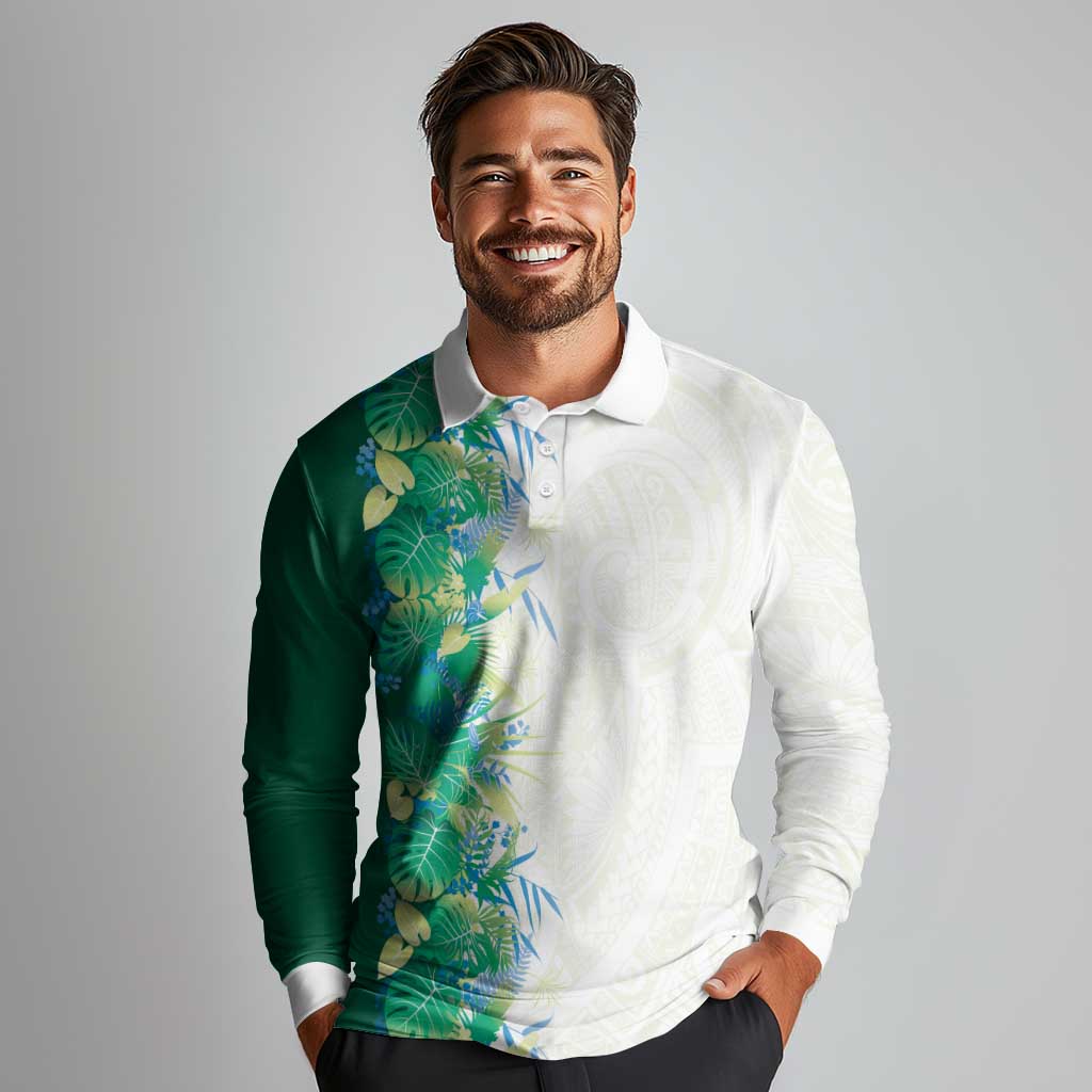 Hawaii Tropical Plant Omaomao Long Sleeve Polo Shirt Vibrant Polynesian Pattern LT01 - Polynesian Pride