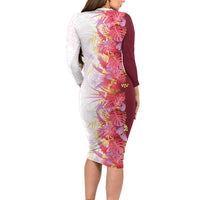 Hawaii Tropical Plant Akala Long Sleeve Bodycon Dress Vibrant Polynesian Pattern LT01 - Polynesian Pride