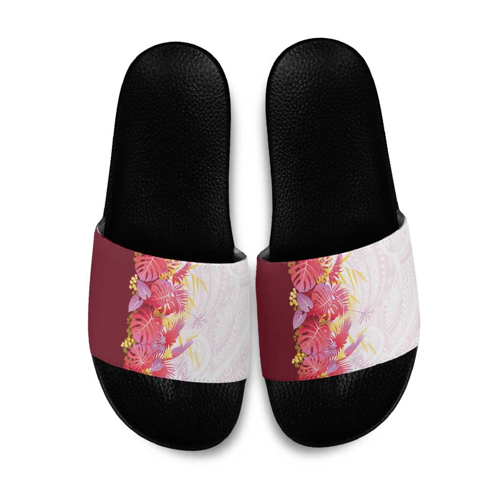 Hawaii Tropical Plant Akala Slide Sandals Vibrant Polynesian Pattern LT01 Pink - Polynesian Pride