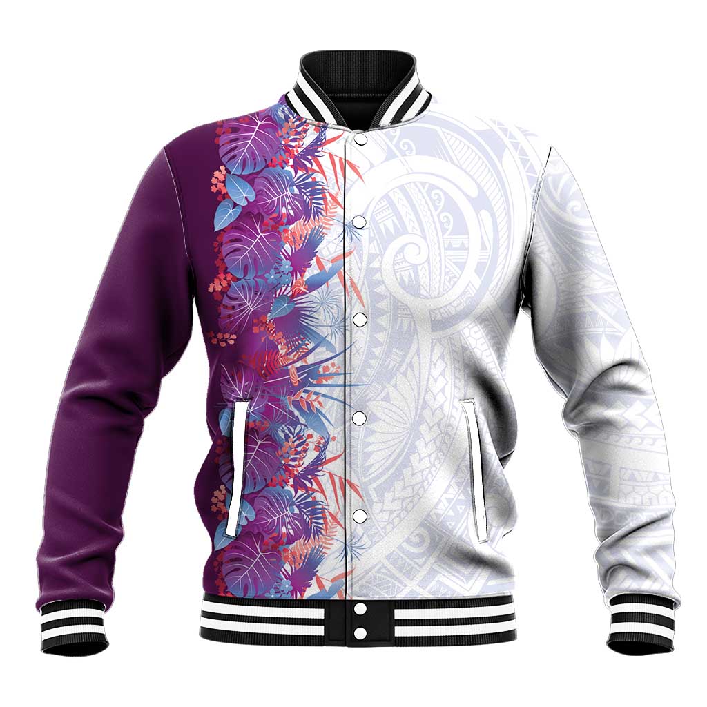 Hawaii Tropical Plant Poni Baseball Jacket Vibrant Polynesian Pattern LT01 Unisex Purple - Polynesian Pride
