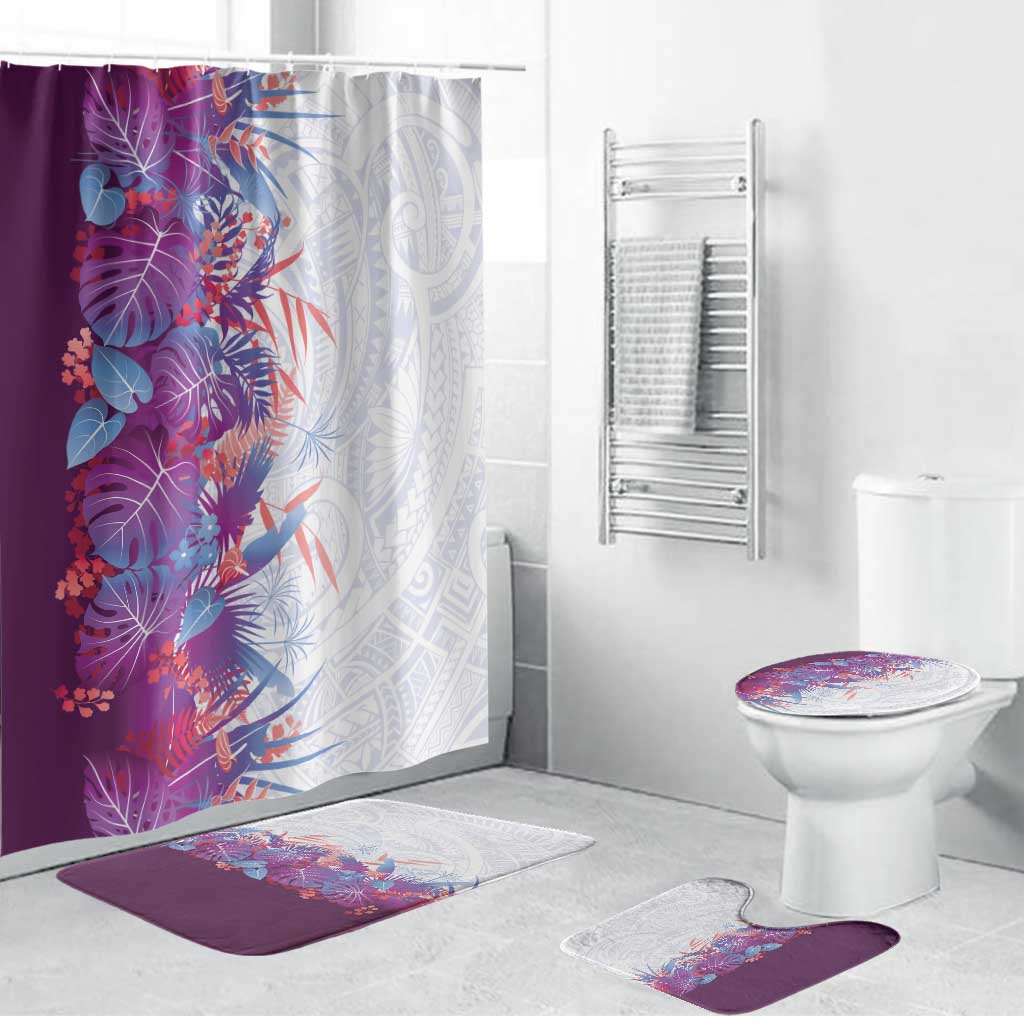 Hawaii Tropical Plant Poni Bathroom Set Vibrant Polynesian Pattern LT01 Bathroom Set (4 pcs) Purple - Polynesian Pride