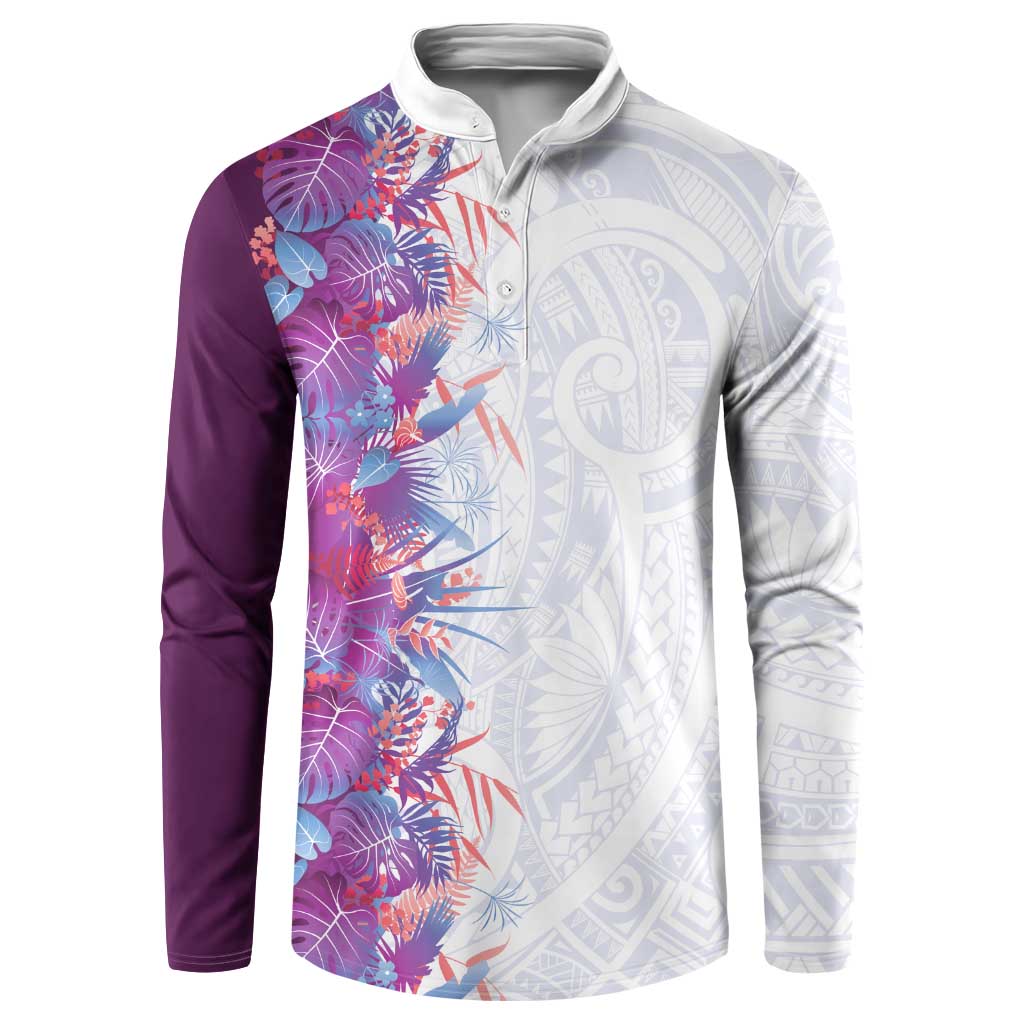 Hawaii Tropical Plant Poni Button Sweatshirt Vibrant Polynesian Pattern LT01 Purple - Polynesian Pride