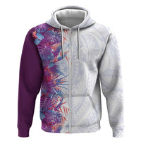 Hawaii Tropical Plant Poni Hoodie Vibrant Polynesian Pattern LT01 Zip Hoodie Purple - Polynesian Pride