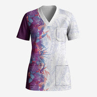 Hawaii Tropical Plant Poni Scrub Top Vibrant Polynesian Pattern LT01 Adult Purple - Polynesian Pride