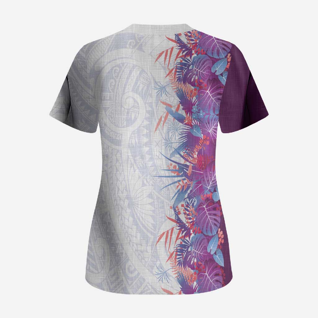 Hawaii Tropical Plant Poni Scrub Top Vibrant Polynesian Pattern LT01 - Polynesian Pride