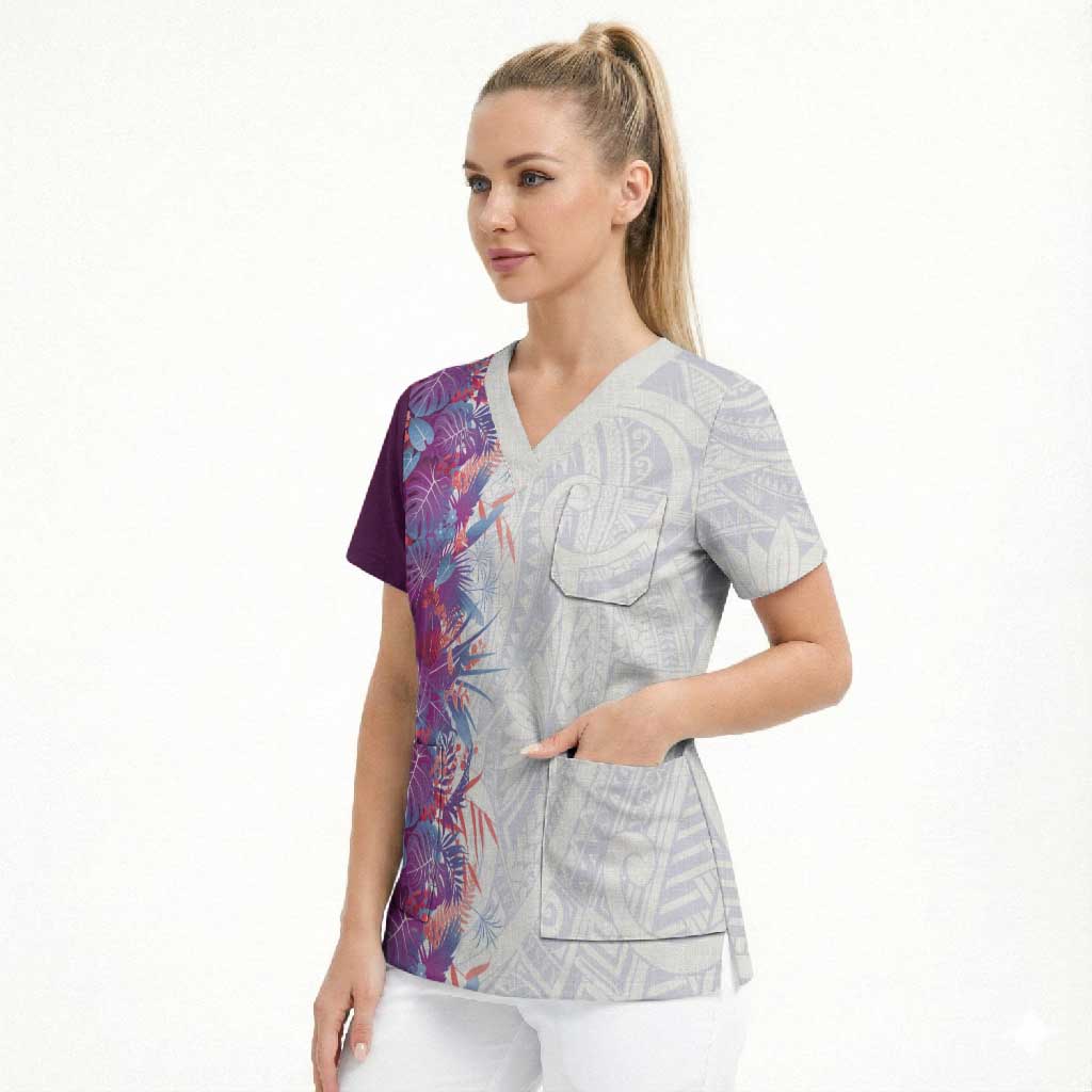 Hawaii Tropical Plant Poni Scrub Top Vibrant Polynesian Pattern LT01 - Polynesian Pride