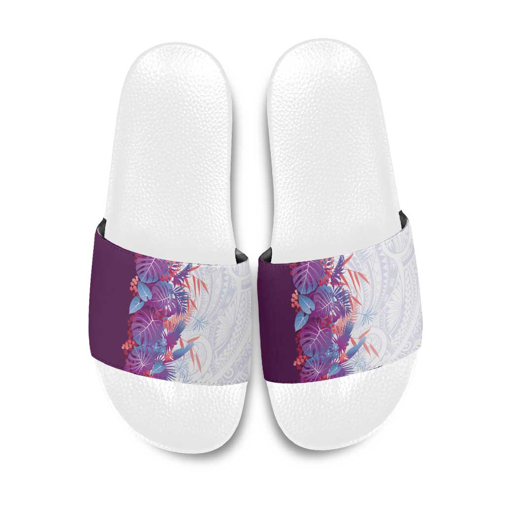 Hawaii Tropical Plant Poni Slide Sandals Vibrant Polynesian Pattern LT01 Purple - Polynesian Pride