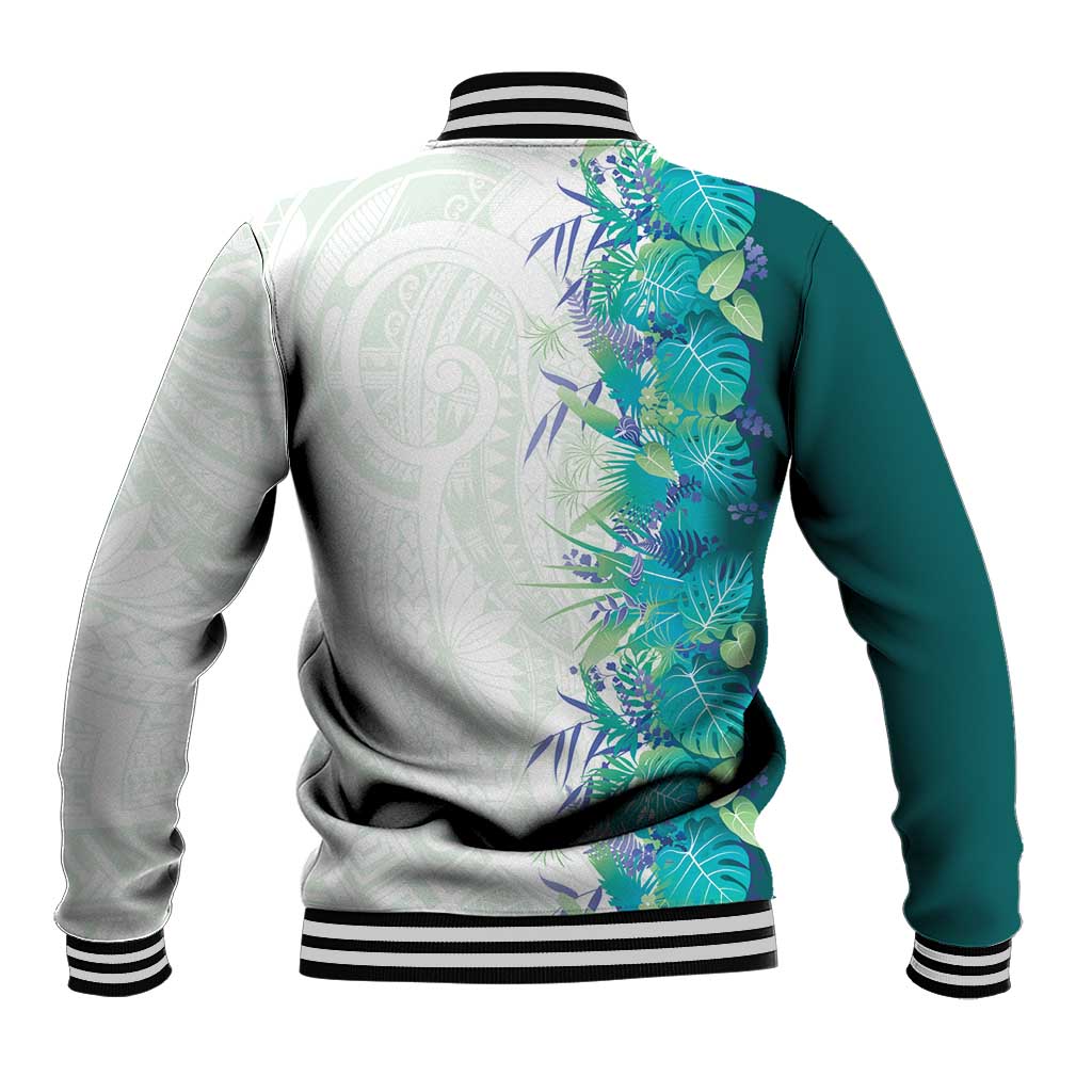 Hawaii Tropical Plant Teal Baseball Jacket Vibrant Polynesian Pattern LT01 - Polynesian Pride