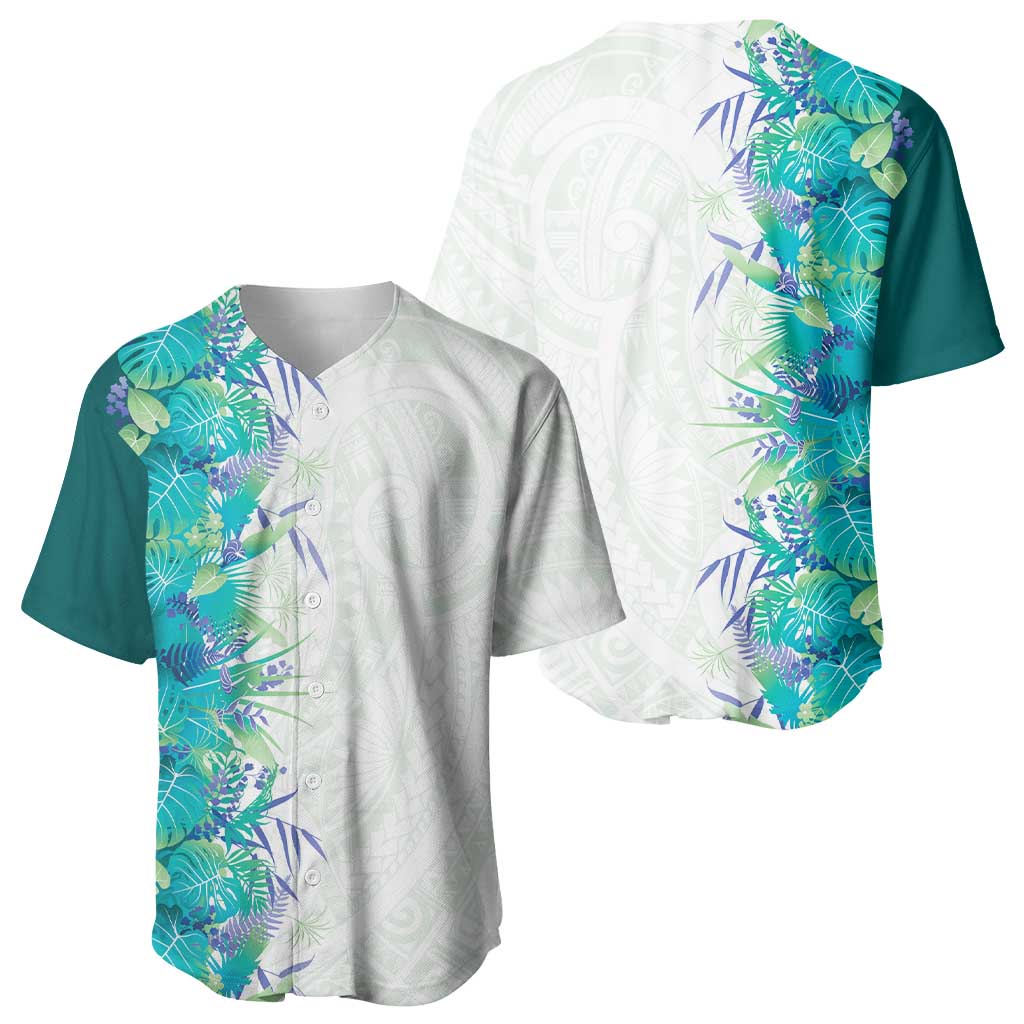 Hawaii Tropical Plant Teal Baseball Jersey Vibrant Polynesian Pattern LT01 - Polynesian Pride