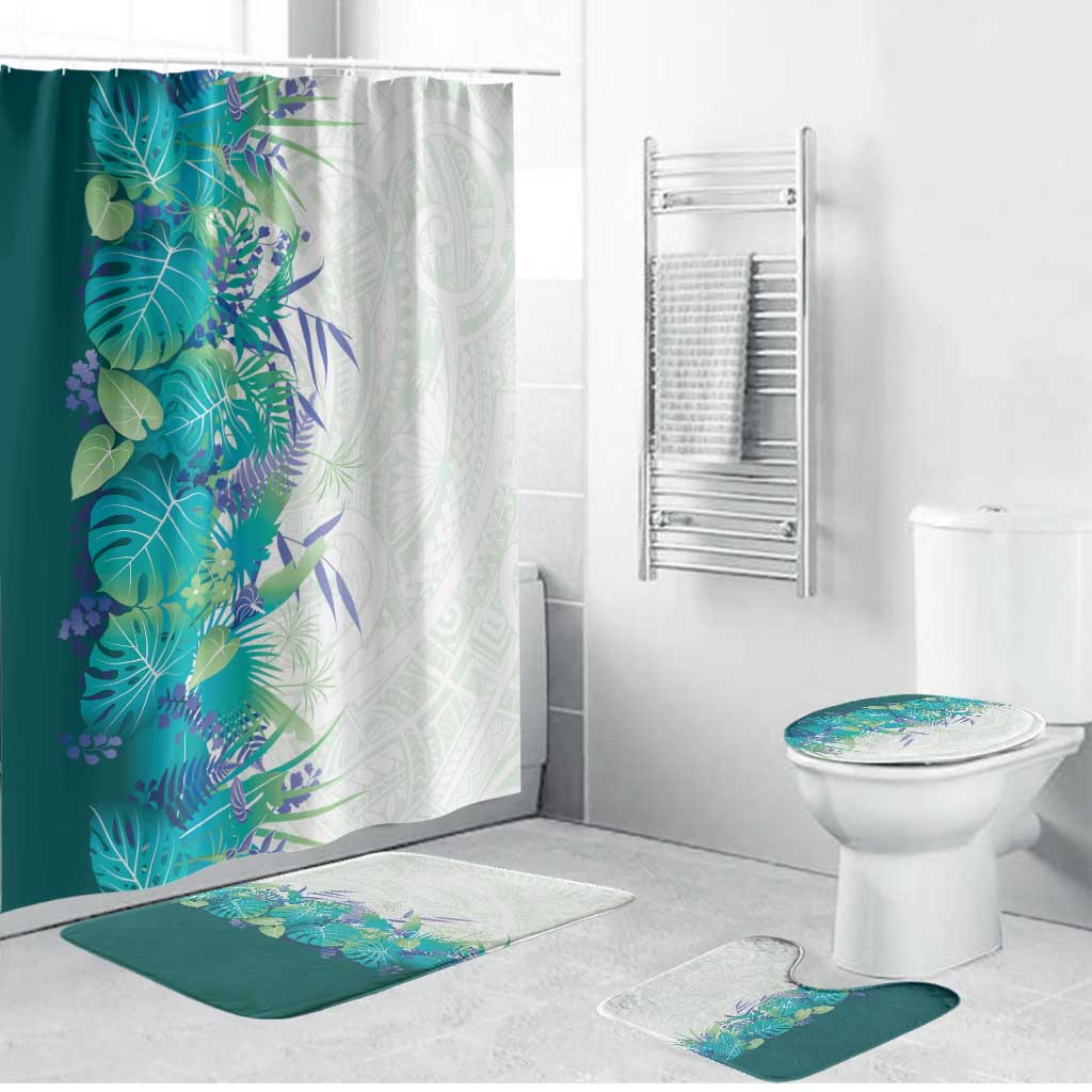 Hawaii Tropical Plant Teal Bathroom Set Vibrant Polynesian Pattern LT01 Bathroom Set (4 pcs) Teal - Polynesian Pride