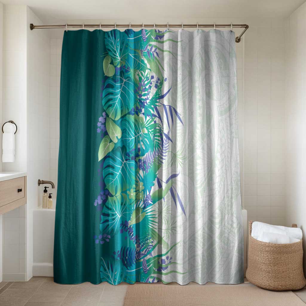 Hawaii Tropical Plant Teal Bathroom Set Vibrant Polynesian Pattern LT01 Shower Curtain Only Teal - Polynesian Pride