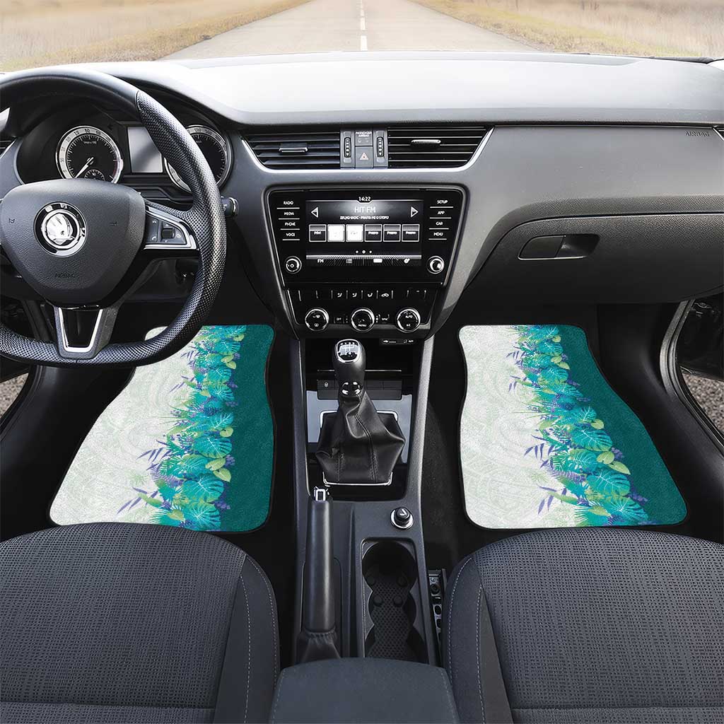 Hawaii Tropical Plant Teal Car Mats Vibrant Polynesian Pattern LT01 Set 2pcs - Front Teal - Polynesian Pride