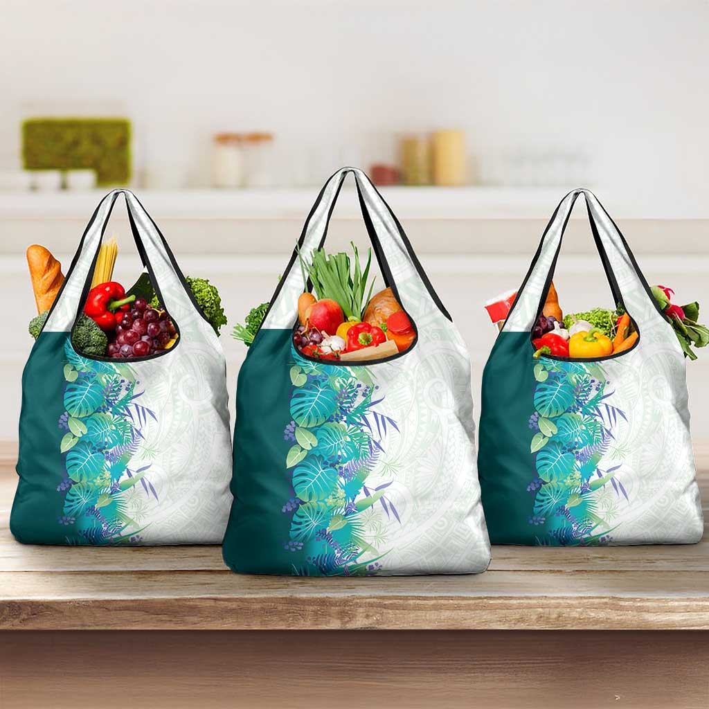 Hawaii Tropical Plant Teal Grocery Bag Vibrant Polynesian Pattern LT01 3-pack One Size Teal - Polynesian Pride