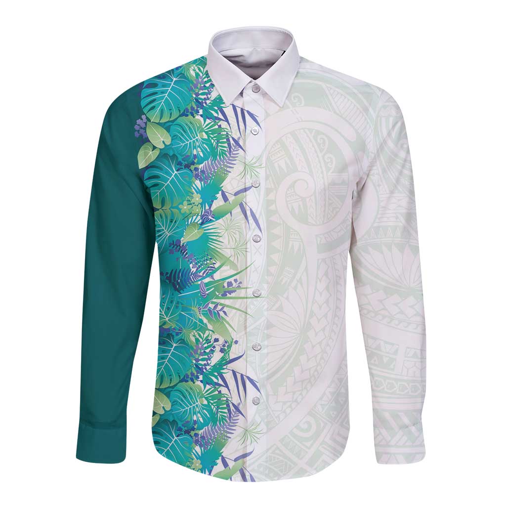 Hawaii Tropical Plant Teal Long Sleeve Button Shirt Vibrant Polynesian Pattern LT01 Unisex Teal - Polynesian Pride